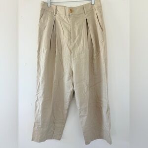 Part Two Beige Linen Wide-Leg Pleated Trousers